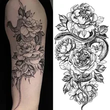 Men Women 3D Snake Flower Wolf Tattoo Sticker Body Art Painting Arm Leg Realistic Temporary Fake Tattoo Waterproof Black Color
