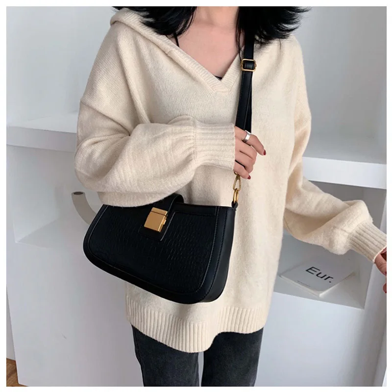 Tanie MSGHER bagietka Patchwork Vintage kobieca torba na ramię łuska krokodyla Joker praktyczne klasyczne lato w stylu casual, damska torba WB2942