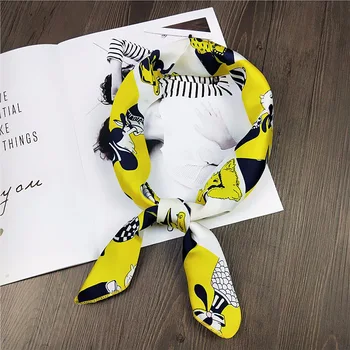 

5pcs Cartoon Small Scarf Luxury Scarf Silk Printing Animal Fashion Leisure Sun Protection Handkerchief Ever-changing Scarf