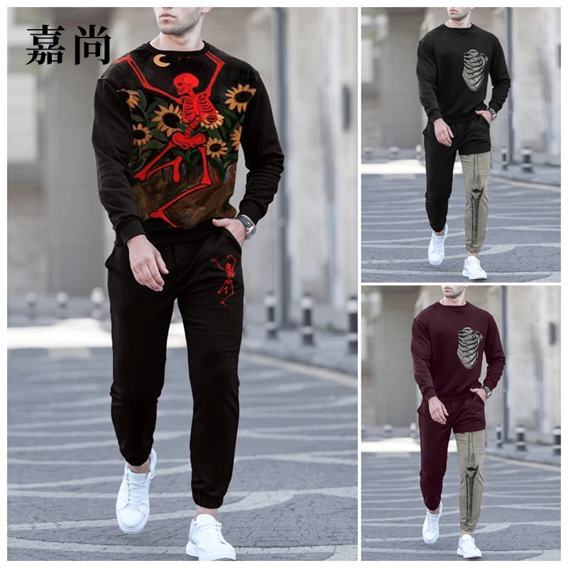 Conjunto de ropa deportiva para hombre, chándal de manga larga y pantalones  con estampado de moda, conjunto de 2 piezas, novedad de otoño, 2022| Conjuntos para hombres| - AliExpress