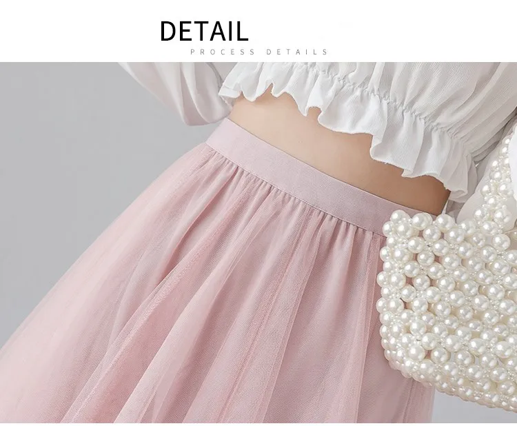 Yarn skirt half-length skirt female spring and autumn mid-length style 2020 new mesh pleated skirt super fairy forest autumn wrap skirt