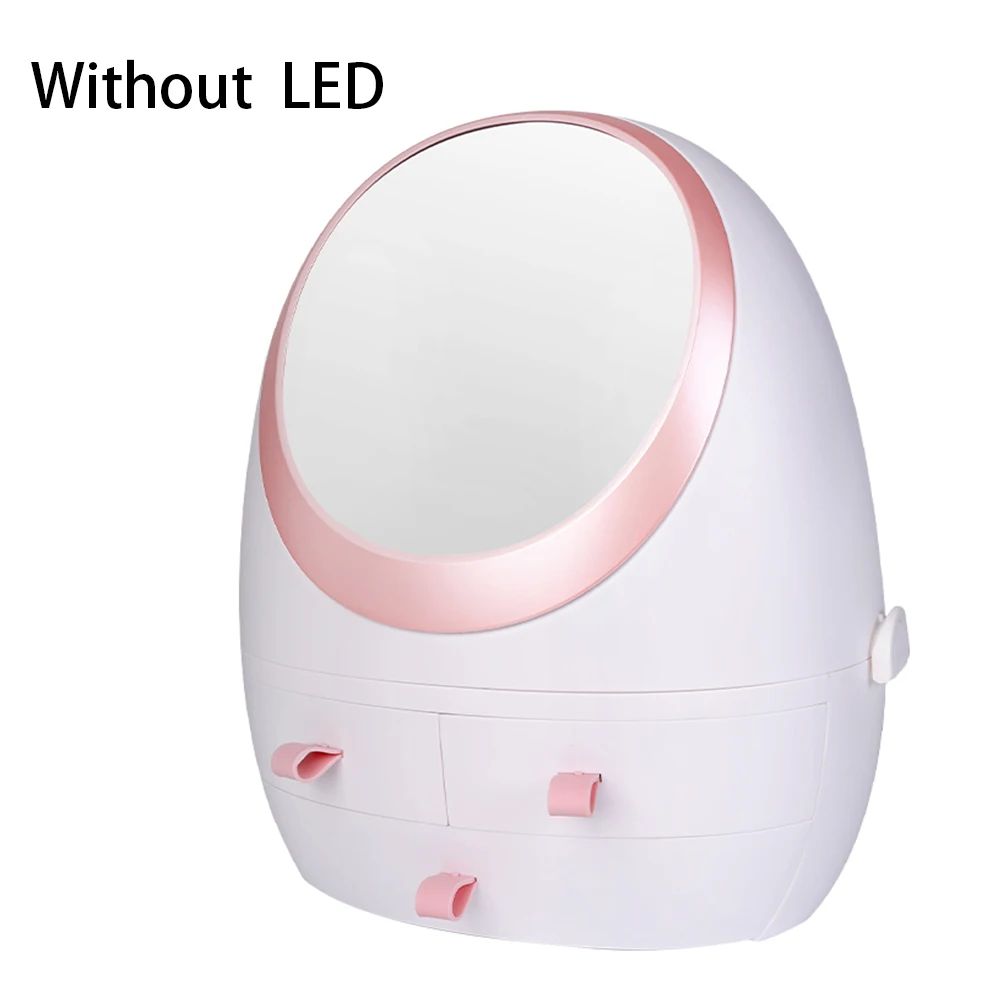 White NoLED USB Перезаряжаемый органайзер для косметики, коробка для хранения косметики, портативный контейнер для ювелирных изделий, пыленепроницаемый ящик, водонепроницаемый зеркальный светодиодный светильник - Цвет: White NoLED