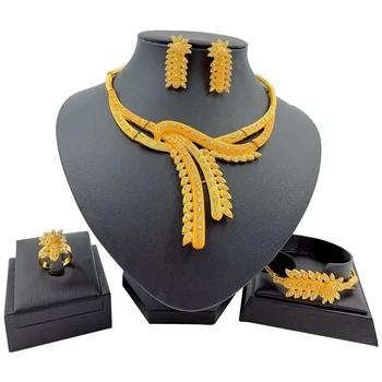 

Dubai Jewelry Sets Wedding Charm Bridal Necklace Bracelet Fashion Crystal Earrings Ring for Women African Fashion Jewelry Set