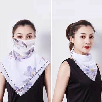 

20pcs wholesale chiffon scarf Summer Sun UV protection Face mask cover scarves Outdoor women Beathable Handkerchief for riding