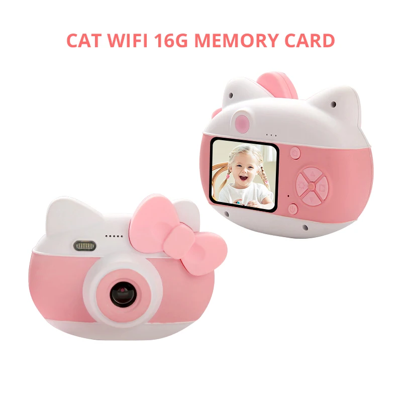 Настоящие Детские Камера HD 1080P WI-FI передачи видео мини цифровой Камера 16G/32G 2 дюймов Экран селфи камера-регистратор, детские игрушки для детей - Цвет: Cat WIFI 16G Card