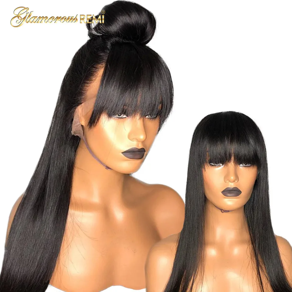Человеческие волосы на кружеве Wigs13x6 бразильские прямые волосы на кружеве al парики с челкой от черного бесклеевого кружева передний парик 130% 150