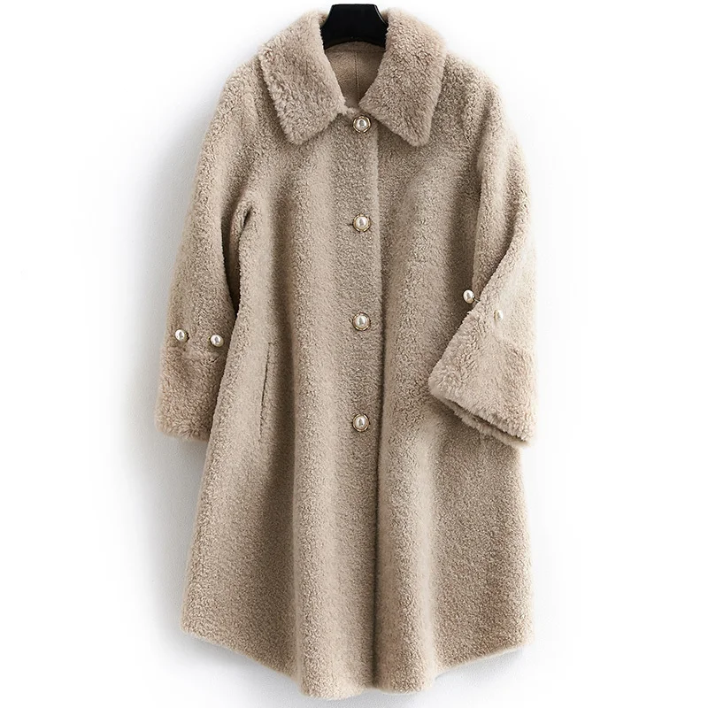 

Real Fur Coat Women Autumn Winter Jacket Long Korean Sheep Shearing Wool Fur Coats and Jackets Women Clothes B18F281124 KJ3434