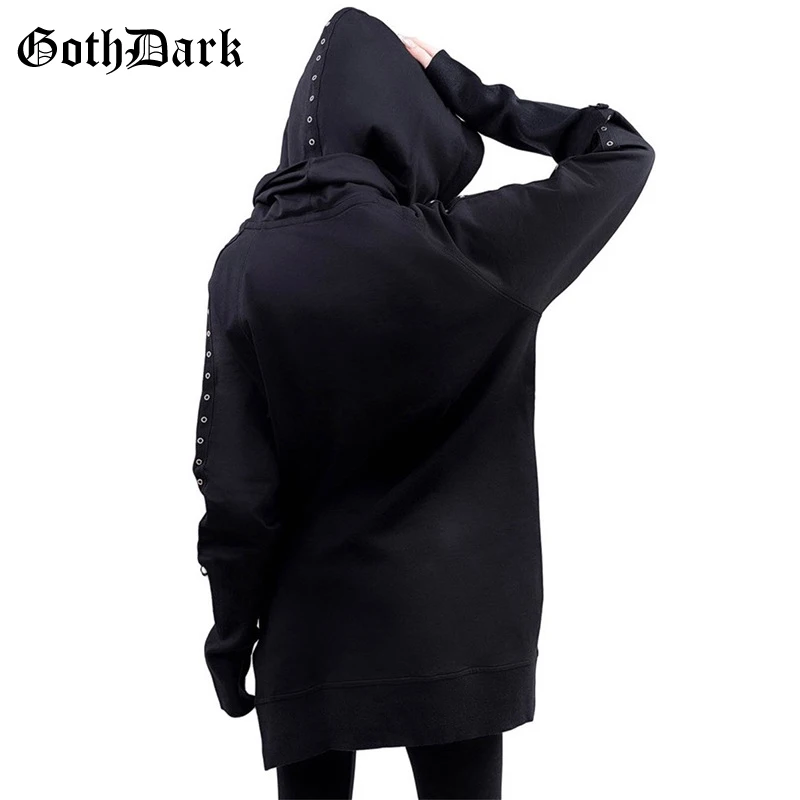 Goth Dark Vintage Black Grunge Gothic Sweatshrit Women Harajuku Punk Rivet Patchwork Fall 2019 Hoodies Pocket Hole Bandage Chic Goth Dark Vintage Black Grunge Gothic Sweatshrit Women Harajuku Punk Rivet Patchwork Fall 2019 Hoodies Pocket Hole Bandage Chic