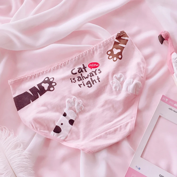 Японские Супер Kawaii девушка милая кошачья лапа печатных мультфильм трусики нижнее белье ЛОЛИТА трусы женские сексуальные девушки подростка хлопок белье