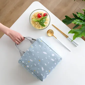 

1pc Fashion Canvas Lunch Box Bag Food Fresh Keep Waterproof Travel Picnic Case Thermal Insulated Print Storage Bags For Kids