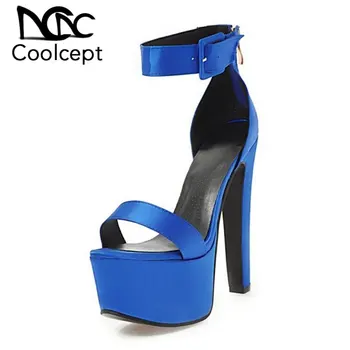 

CoolCept 4 Colors Size 33-48 Women High Heel Sandals Platform Ankle Strap Ladies Summer Shoes Fashion Sandals Party Footwear