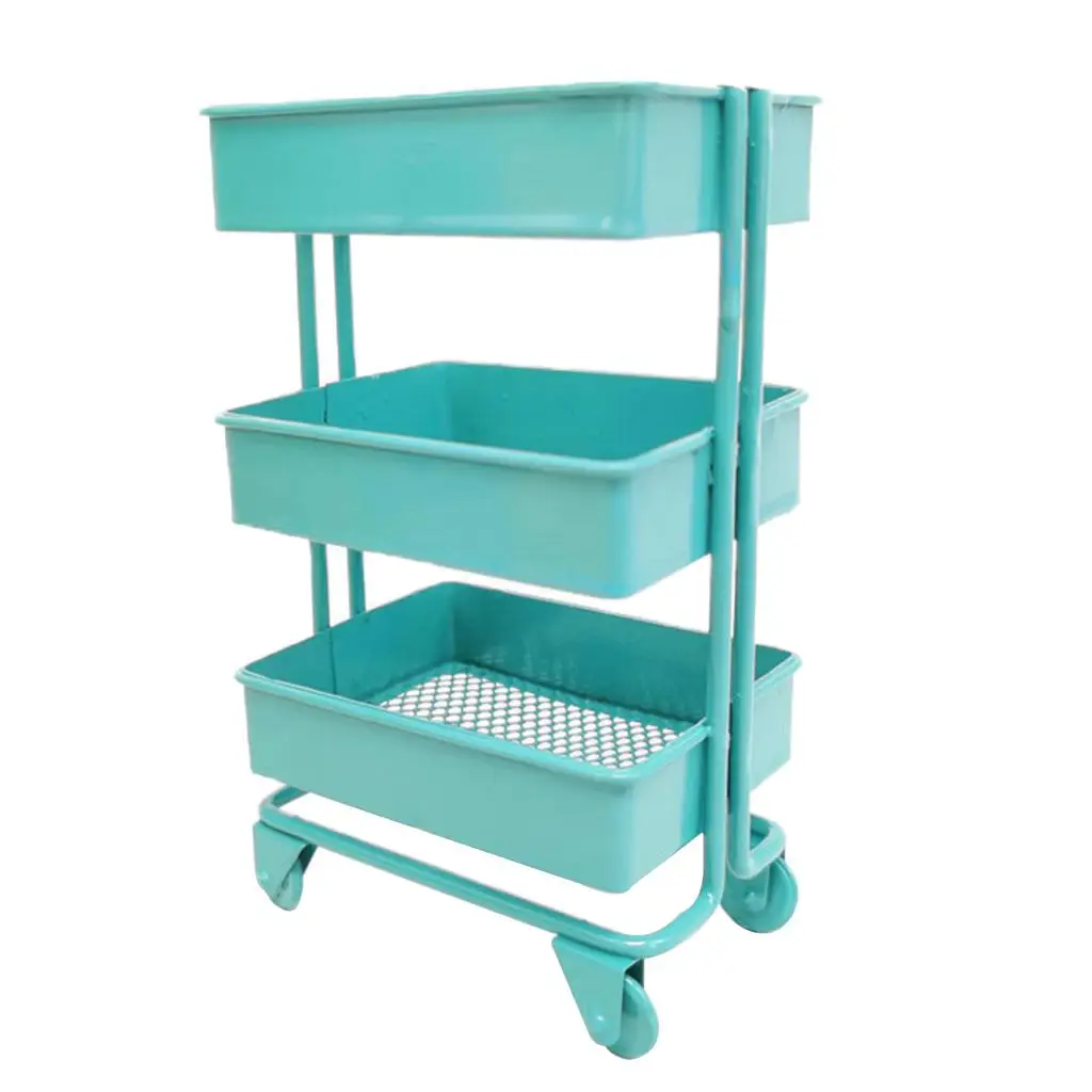 Modern 1:12 Scale Mini Trolley Storage Shelf w/ 4 Wheels Dollhouse Decor
