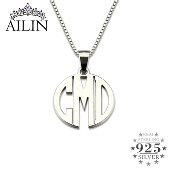 

AILIN 925 Sterling Silver Monogram Initial Necklace With Box Chain Women Custom 3 Letter Necklace Personalised Christmas Jewelry