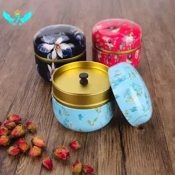 

Japanese Style Round Metal Tin Tea Box with Lid Coffee Powder Matcha Candy Cookie Container Rose Jar Cans Case Storage Box TOB