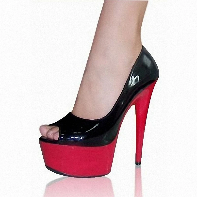 

Concise Female Party Shoes 7 Inch Stiletto Heels Platform Heels Patchwork Peep Toe 15Cm Pumps Spring Autumn Nightclub Pole Dance