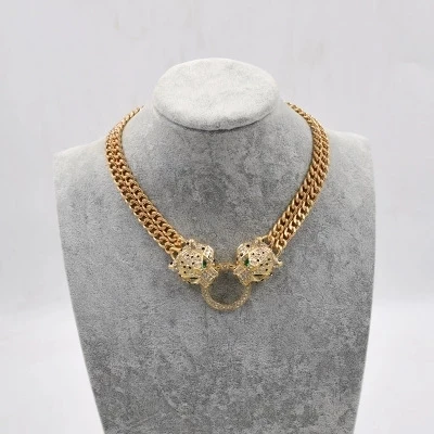 

Модные ювелирные изделия, ожерелье-чокер с кристаллами, двухслойная цепочка, ожерелье с подвеской в виде головы леопарда, женский подарок, оптовая продажа