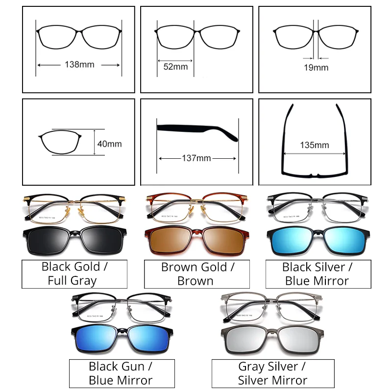 Ralferty поляризационные солнцезащитные очки с магнитным зажимом, оправа для очков 2 в 1, близорукие близорукости, по рецепту, солнцезащитные очки на заказ Z8033