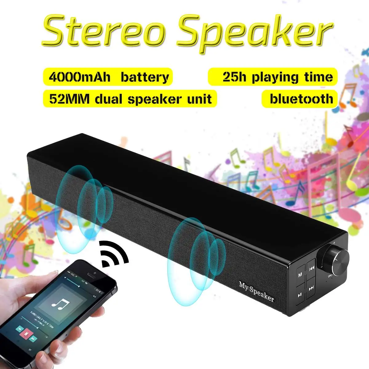 

20W TV Speaker Wireless Bluetooth Speaker Portable Column Bass Soundbar Subwoofer with FM Radio for Computer TV Sound System Box