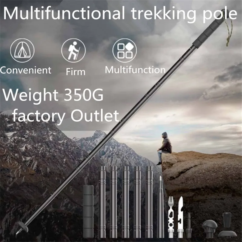 

Multifunctional trekking poles, folding outdoor tools, portable tableware hiking and self-defense tactics to survive.