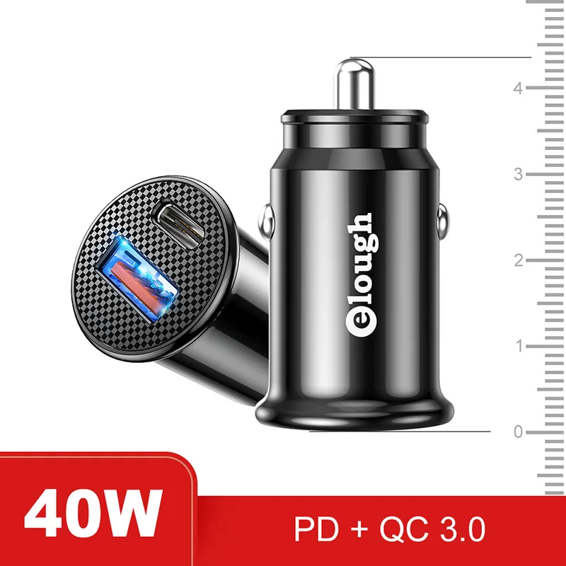 Elough Dual USB Car Charger Quick Charge 3.0 QC3.0 Fast Charging PD 40W Type C Car Charger For iPhone Xiaomi Huawei Mobile Phone usb c car charger Car Chargers