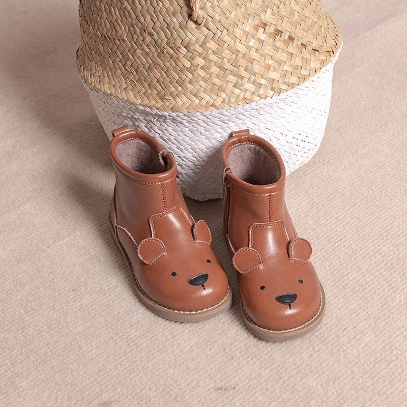 Genuine Leather Girls Boots 2022 Spring High Quelity Cute Animal Children's Shoes Soft Bottom Kids Shoes Baby Leather Sandals children's sandals