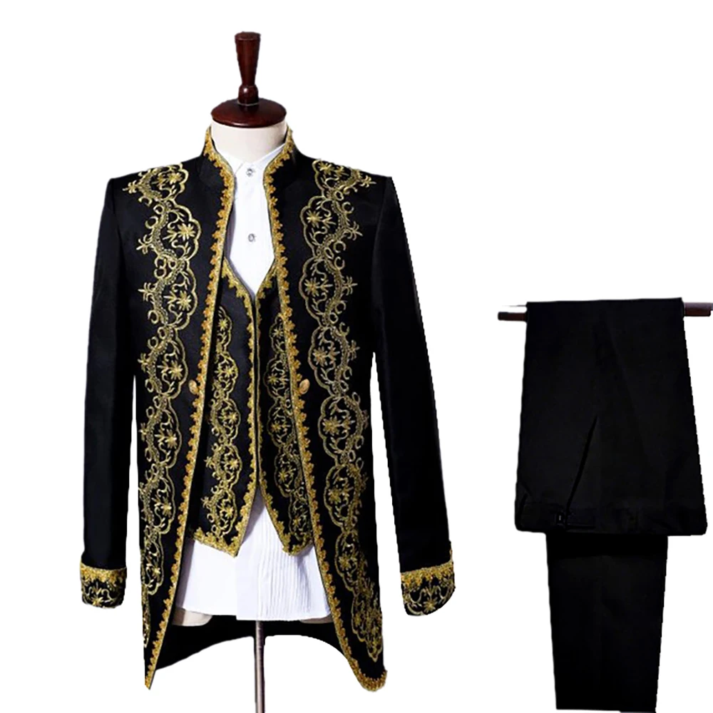 

SHUJIN Mens Classic Three Piece Embroidery Stage Wedding Suits Retro Steampunk Gothic Suit Jackets Coat Costume Homme