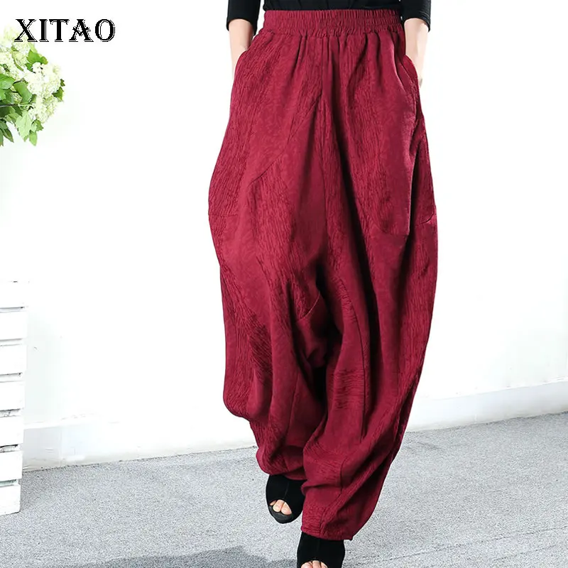 

XITAO Plus Size High Waist Pleated Harem Pants Pleated Women Clothes 2019 Fashion Loose Match All Full Pants Autumn New GCC1385
