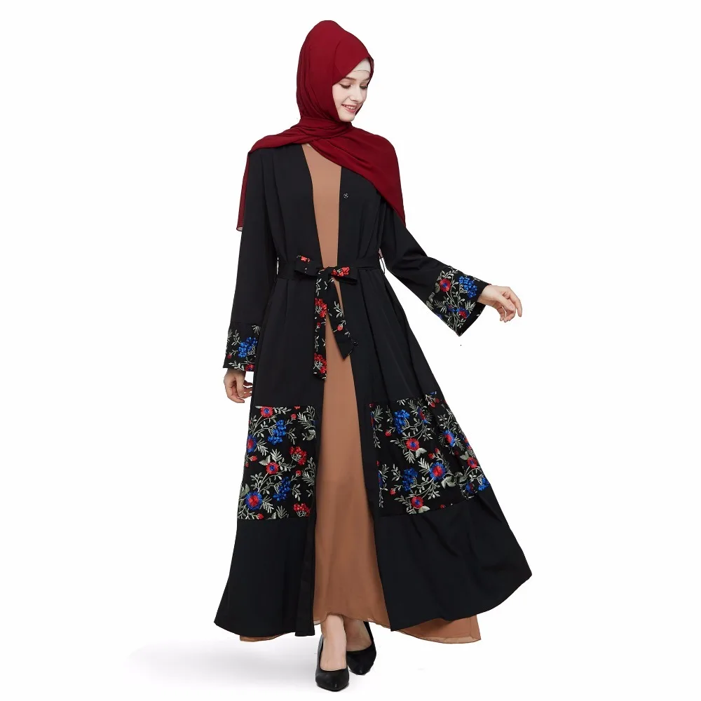 Elegant Muslim Embroidery Abaya Mesh Maxi Dress Cardigan Long Robes Kimono Jubah Ramadan Eid Arabic Dubai Caftan Islamic Prayer