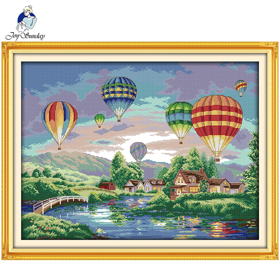 Joy Sunday Colorful balloon cross stitch printed canvas Embroidery Kit 14CT Animal fabric counted DIY needlework DMC Home decor