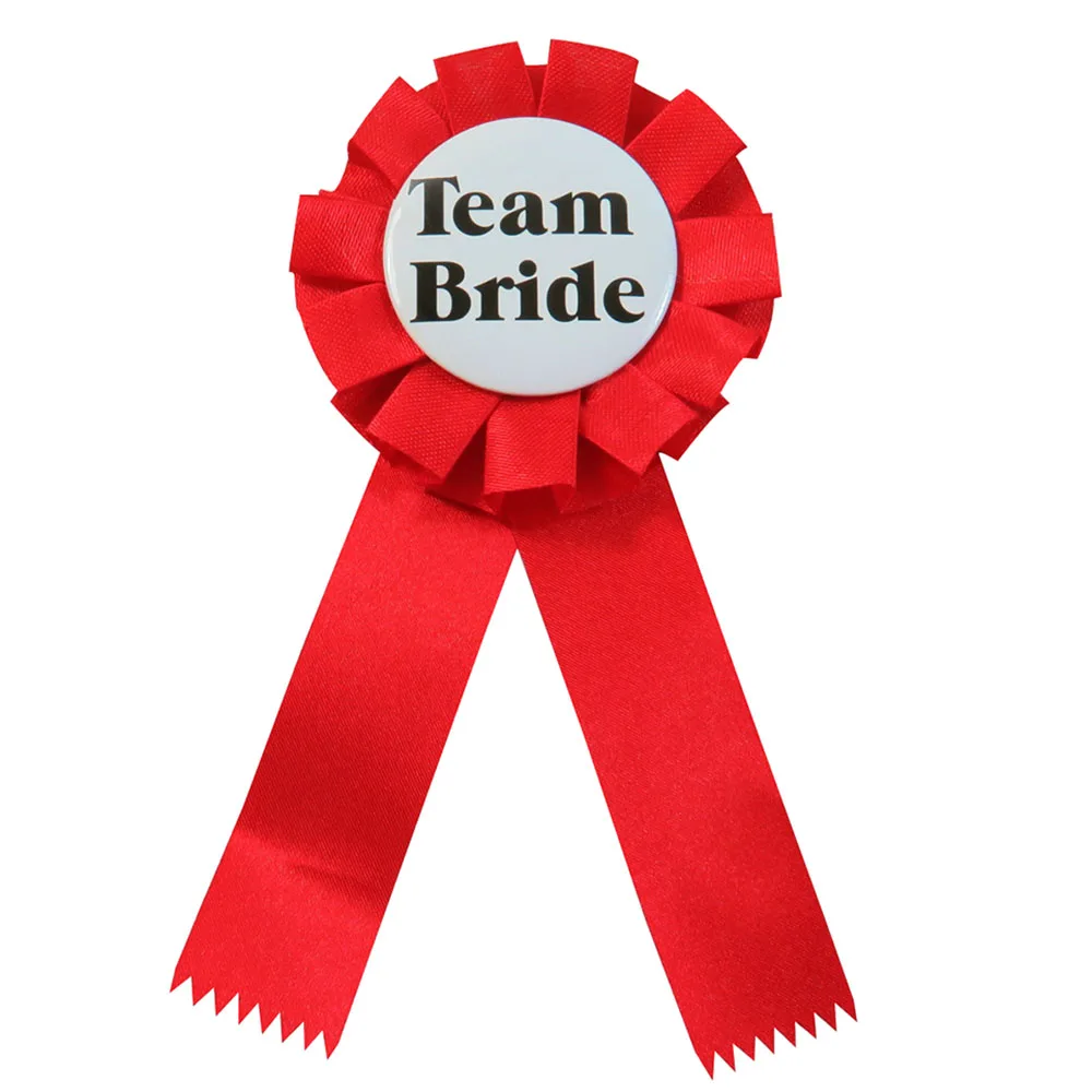 Redribbonroundteamb 10 шт., красная лента, значок, блестящее сердце, кнопка, девичник, девичник, вечерние, брошь для матери невесты, чтобы быть девицей, брошь для вечеринки - Цвет: Redribbonroundteamb