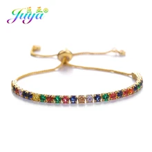 Juya Ali Moda, радужные браслеты с австрийскими кристаллами, теннисные браслеты для женщин, золото/серебро/розовое золото, регулируемые цепочки, изящные браслеты