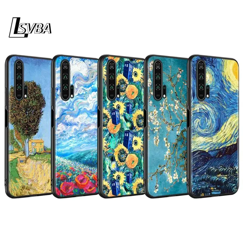 Чехол для телефона черный Huawei Honor V30 9X 8X 10i 10 9 Lite Van Gogh Star flower 8 8S 7C 7A Pro|Бамперы| |