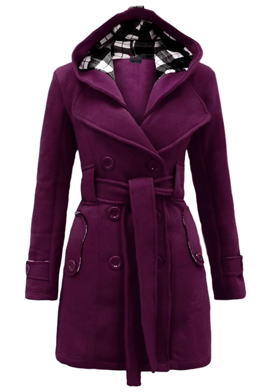 Женское зимнее двубортное теплое пальто средней длины, верхняя одежда, Тренч с поясом, модная однотонная одежда, элегантная ветровка