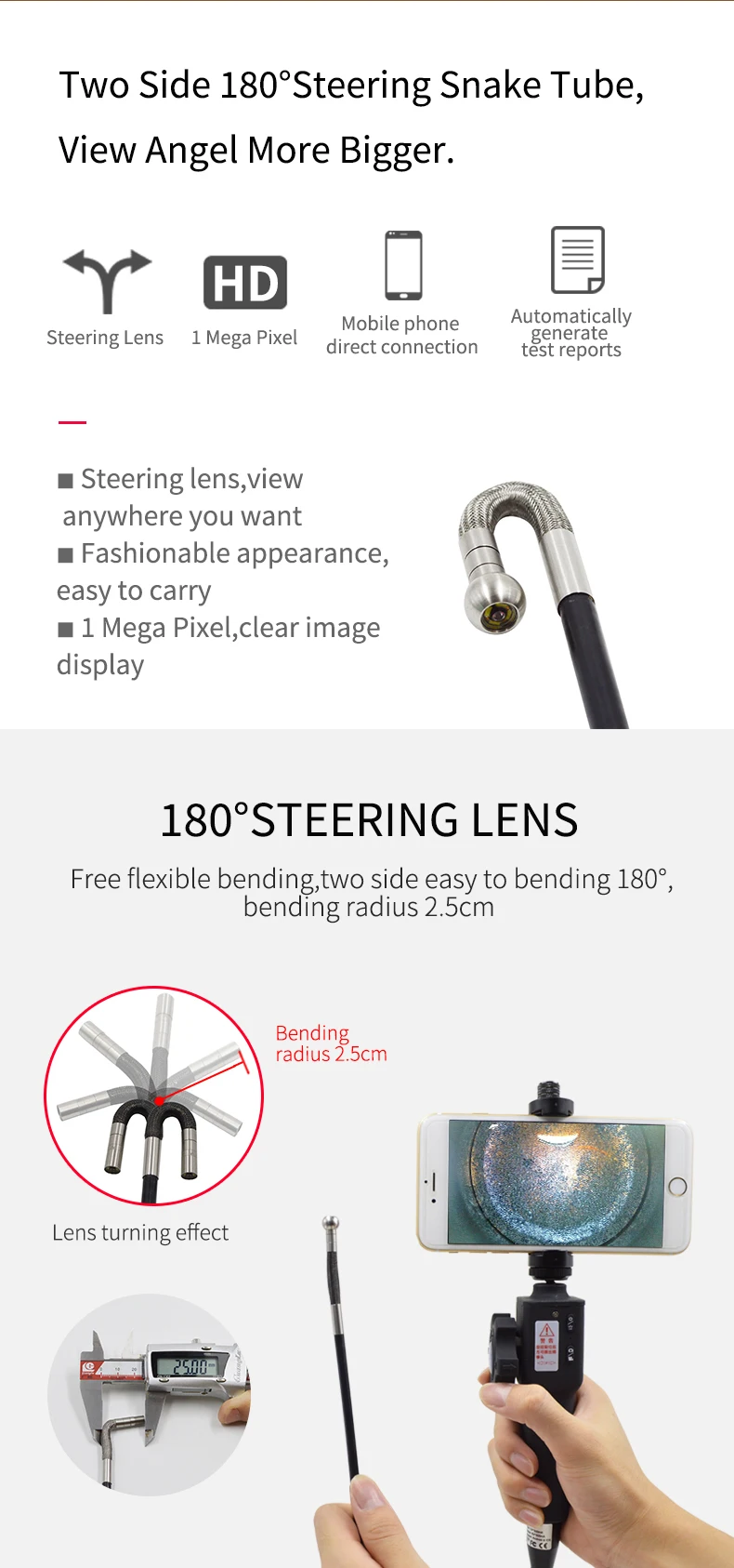 Цифровая промышленная камера-эндоскоп Steerable 720P Borescope 5,5 мм USB Автомобильная камера для осмотра труб двигателя для смартфонов Android