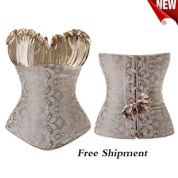 

FLORATA Elegant Royal Style Floral Corset and Bustiers Top Satin Lingerie Lace Up Overbust Black Corset Plus Size 6XL