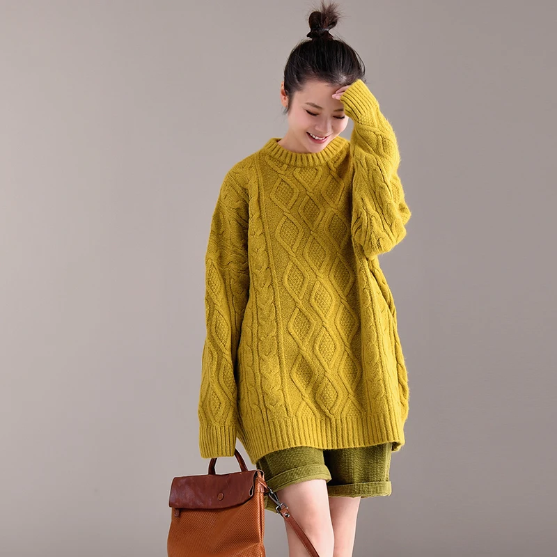 M9610 художественный и свежий многоцветный свитер с высоким воротником, свободный и толстый переплетенный с розочками - Цвет: Fruit green