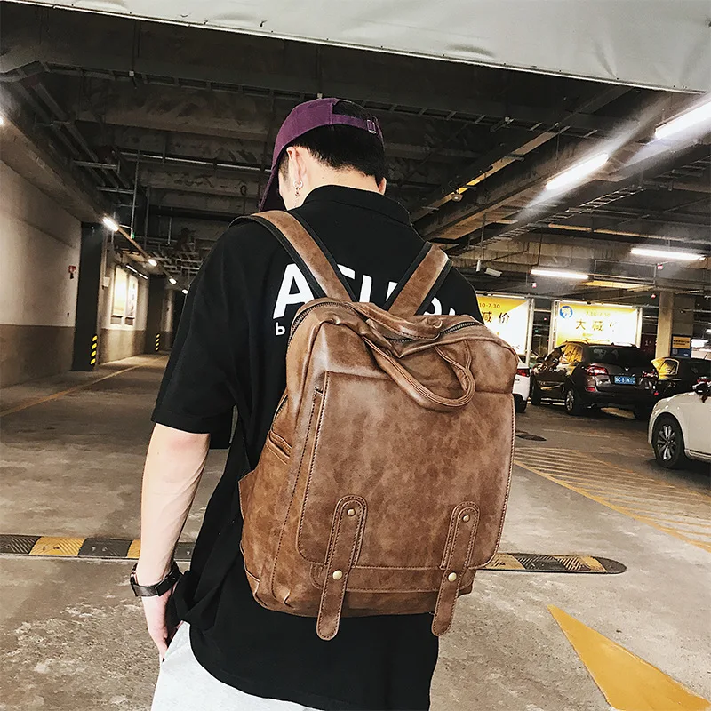 

Men Backpacks Shoulder-Bags Travel Brown Multifunction Large-Capacity Black