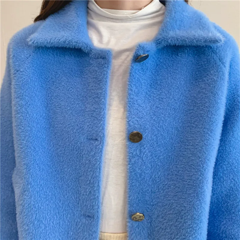 Новая Мода Трикотажное Свободное пальто женское с буквенным принтом квадратный воротник длинный рукав норковый кашемир верхняя одежда для женщин