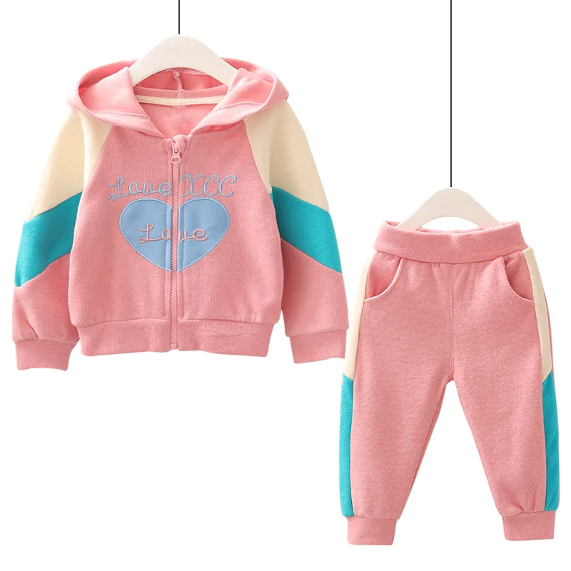 Baby Girls Cute Clothing Set Spring Fall New Children's Fashion Spliced Clothes Little Kids Color Blocking Sports Tracksuit P285