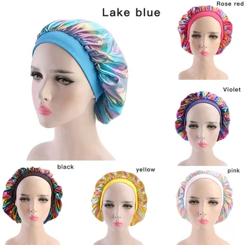

Sleep Cap Wide Band Bonnet Elastic Bonnet Night Sleep Hat Elastic Bath Shower Caps Wide Brimmed Women Salon Solid Sleeping Hat