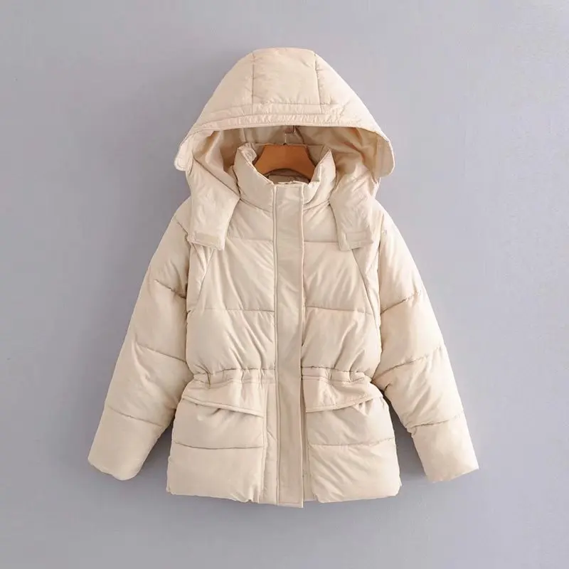 

F7235-Korean-style WOMEN'S Wear 2019 Autumn & Winter New Style Loose-Fit Drawstring Waist Hugging Hooded Cotton Overcoat Women's