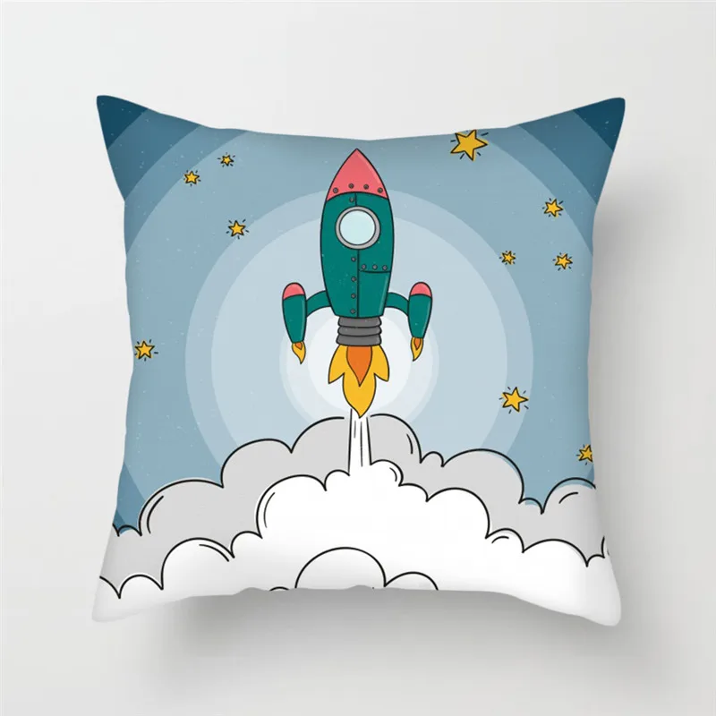 Fuwatacchi, 2 шт., мультяшный космический корабль, чехлы для подушек, космонавты и ракеты, наволочки для подушек, для домашнего стула, космоса, декоративные подушки - Цвет: PC08245