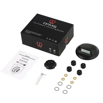

Touch Solar Wireless Tire Pressure Monitoring System TPMS with 4 External Sensors Audio Alarm Measuring Pressure/Temperature
