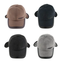Модная винтажная Мужская зимняя Осенняя теплая шерстяная остроконечная бейсбольная кепка со складными наушниками
