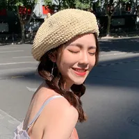 Summer Weave Beret Female Straw Hats For Women Spring Autumn Flat Sun Hat Breathable Casual Holiday Artist Beach Cap Chapeau 1