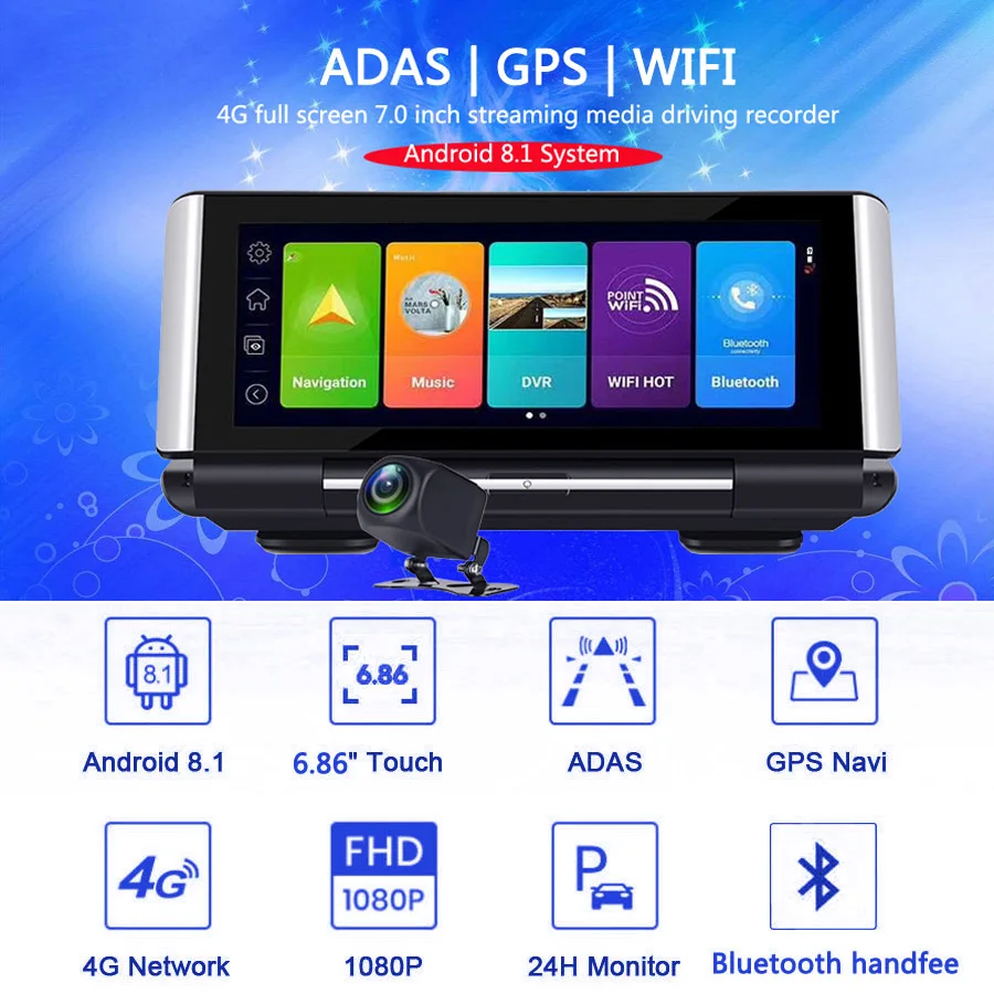 WHEXUNE 7,0 дюймов 4G Android 5,1/8,1 Автомобильный видеорегистратор Камера gps навигация ADAS 1080P двойной объектив Автомобильный видеорегистратор ночное видение WiFi
