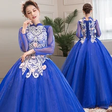 Long Sleeve Quinceanera Dresses Ball Gown Navy Blue 15 Sweet 16 Puffy Quinceanera Gown Prom Dresses for 15 Years