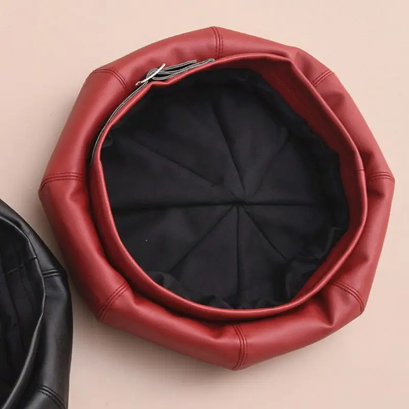 Британский стиль для женщин осень искусственная кожа берет кепки с регулируемые пряжки для ремня ретро классический живописец Тыква восьмиугольная шляпа