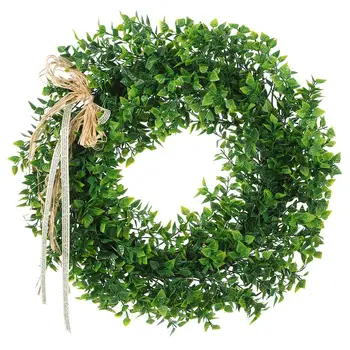 

Artificial Leaf Wreath with Bow Door Hanging Wall Window Decoration Wreath Holiday Festival Wedding Decor, Style B