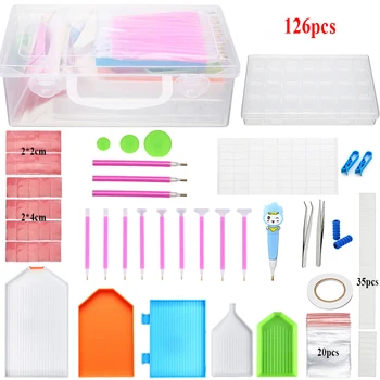 

126pcs 5D diamond painting tools kit DIY diamond embroidery accessories pen set LED pen glue tweezer storage box handmade craft